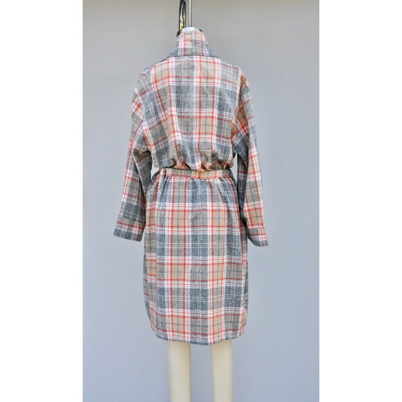 Vintage Unisex Checkered Plaid Robe Bed Jacket Layering Loungewear Duster S - M - Picture 4 of 8